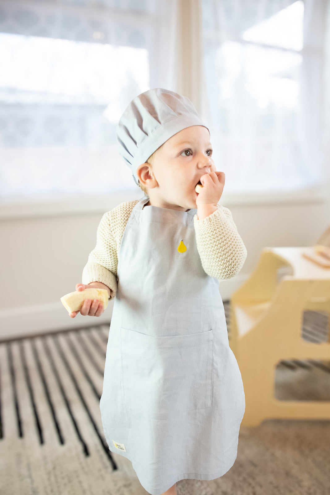 Blue Organic Cotton And Linen Apron Set