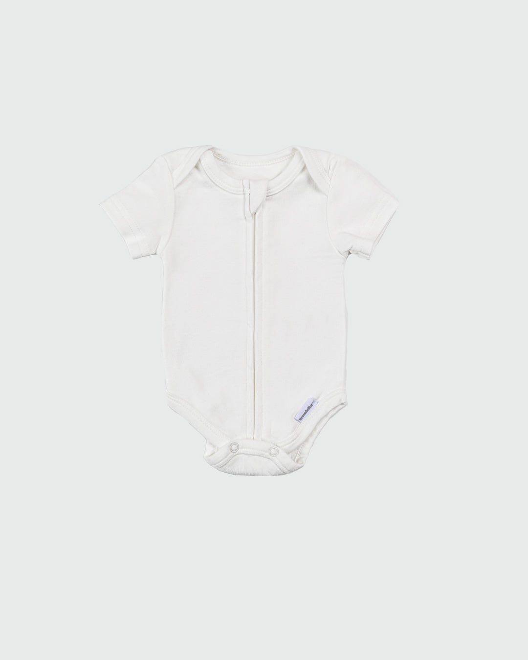 Short Sleeve Zipper Bodysuit In Pearl, 6-9m