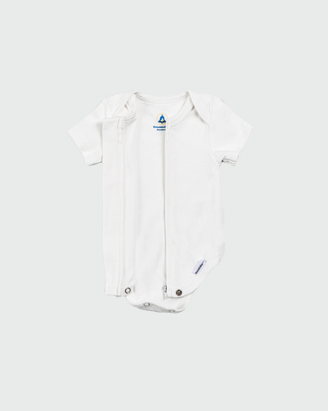 Short Sleeve Zipper Bodysuit In Pearl, 3-6m