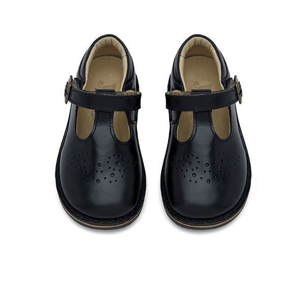 Penny Vegan Velcro T-Bar Kids Shoe Black Synthetic Leather