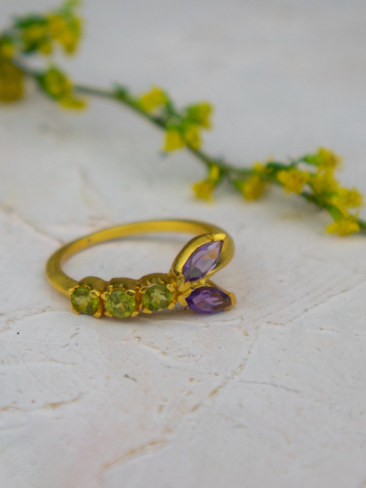 Peridot And Amethyst Vine Ring