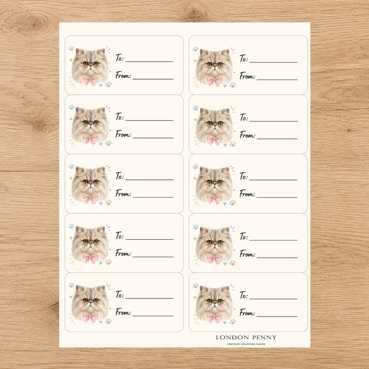 Persian Purrfectly Yours Gift Tag Sticker Sheet