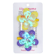 Pastel Petal Flowers Kids Hair Clips- Yellow And Lilac