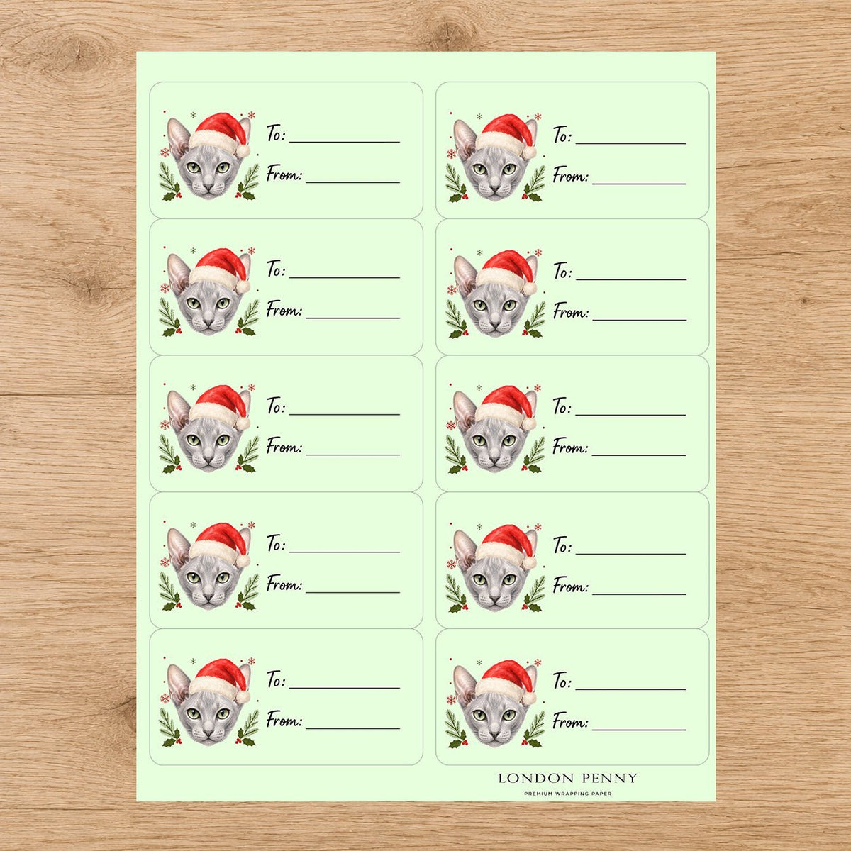 Peterbald Santa Paws Gift Tag Sticker Sheet