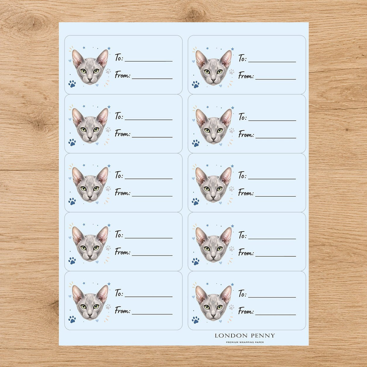 Peterbald Pawprint Wishes Gift Tag Sticker Sheet