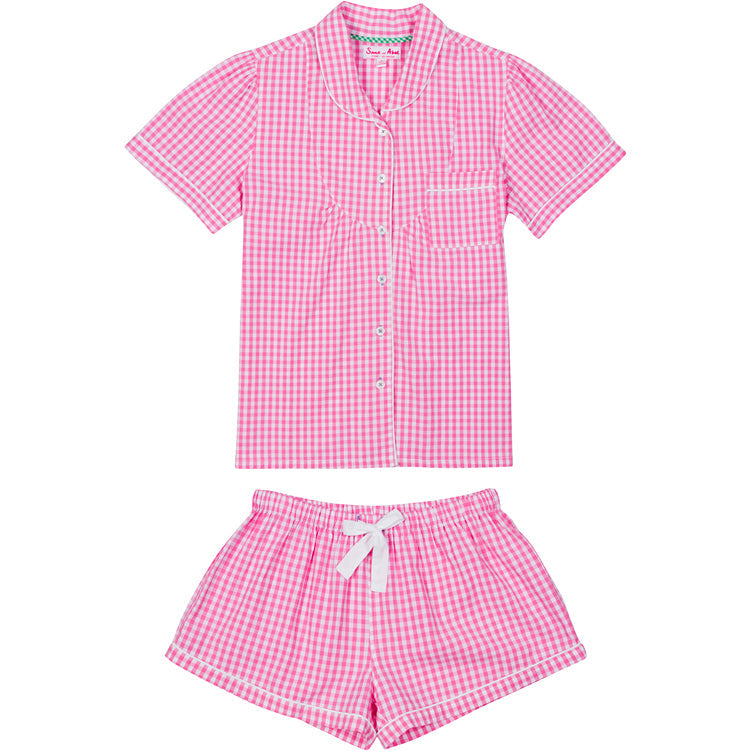 Women's Hepburn Gingham Pink Short Pj Set