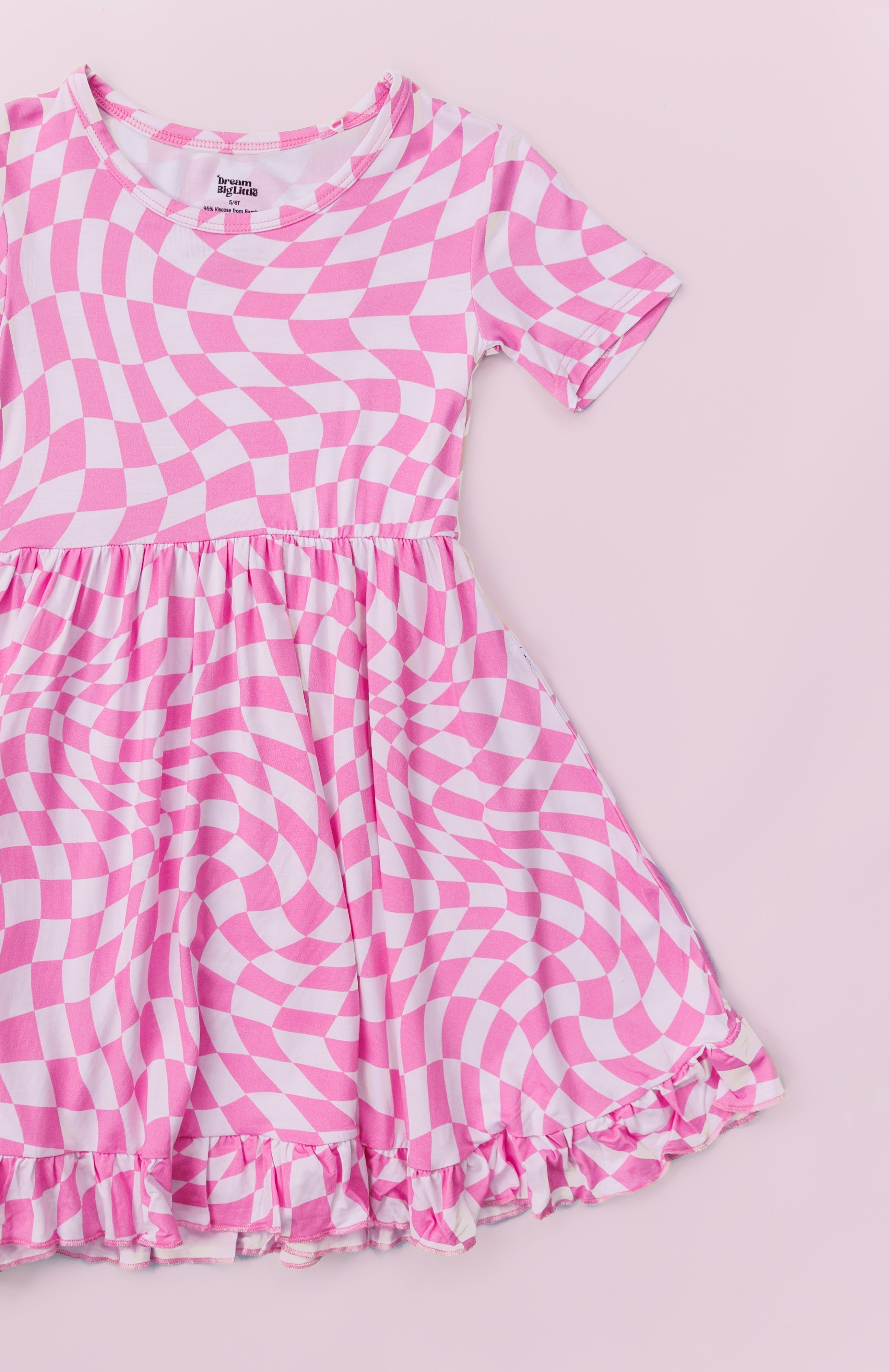 Bubblegum Wavey Checkers Dream Ruffle Dress