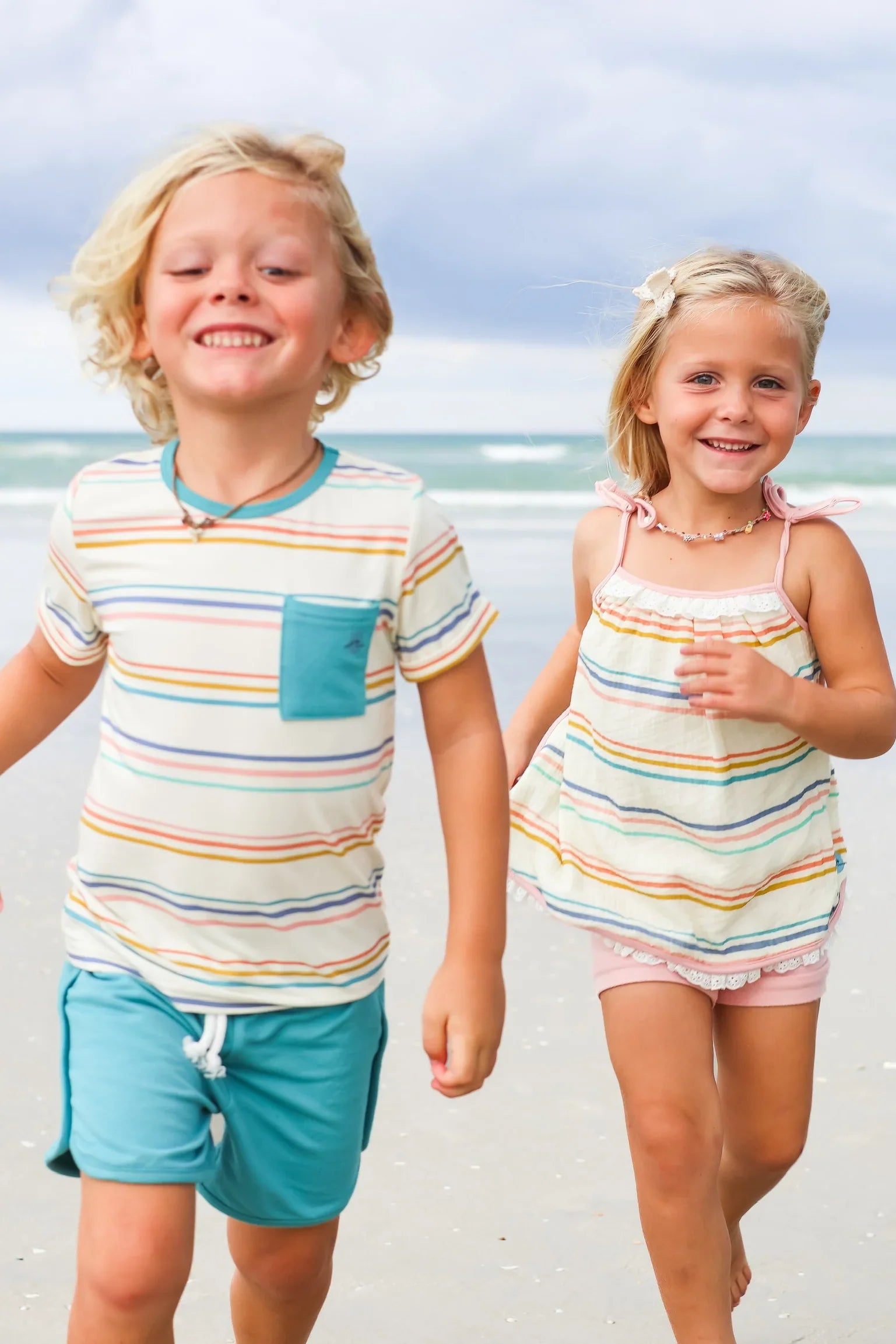 Girls Coastal Stripe Tank Top Set