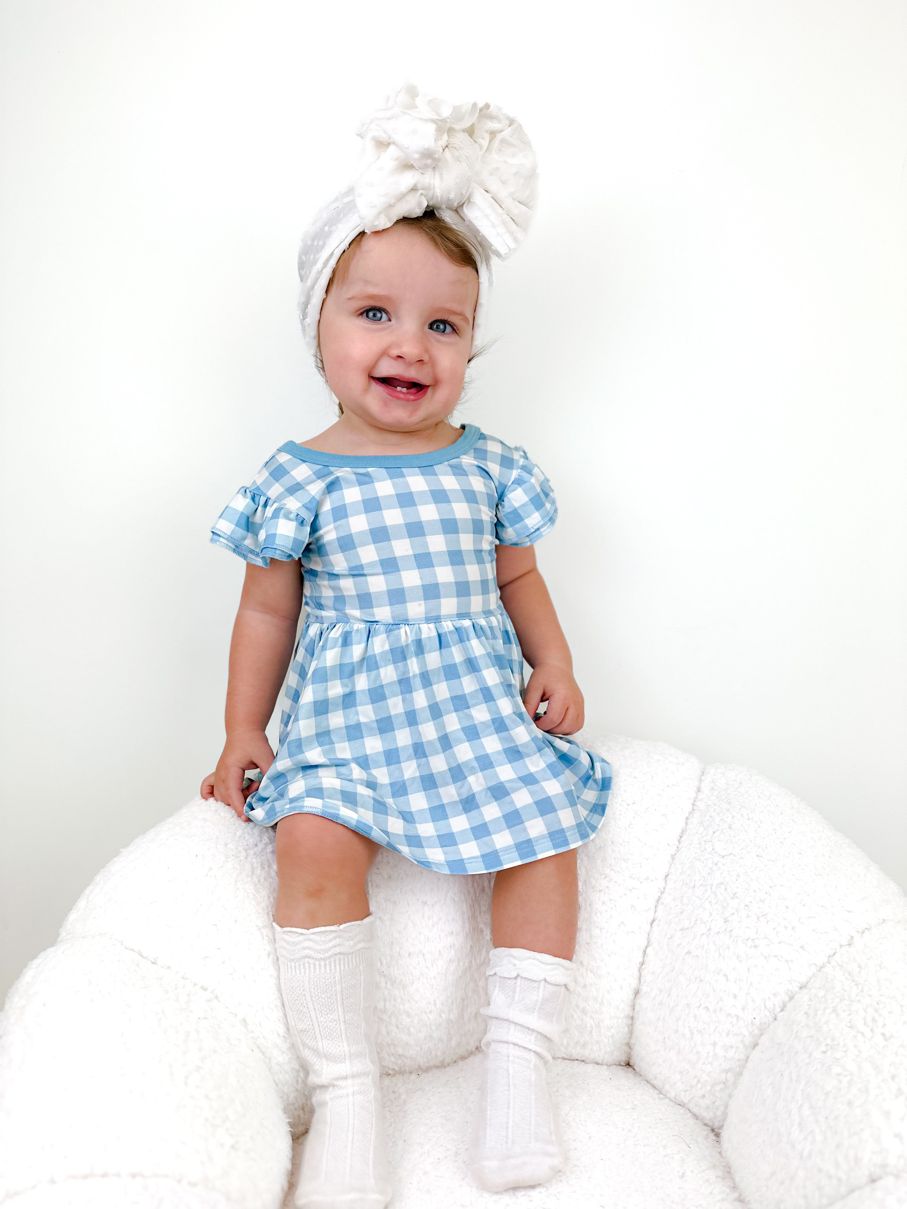 Sky Blue Gingham Dream Bodysuit Dress