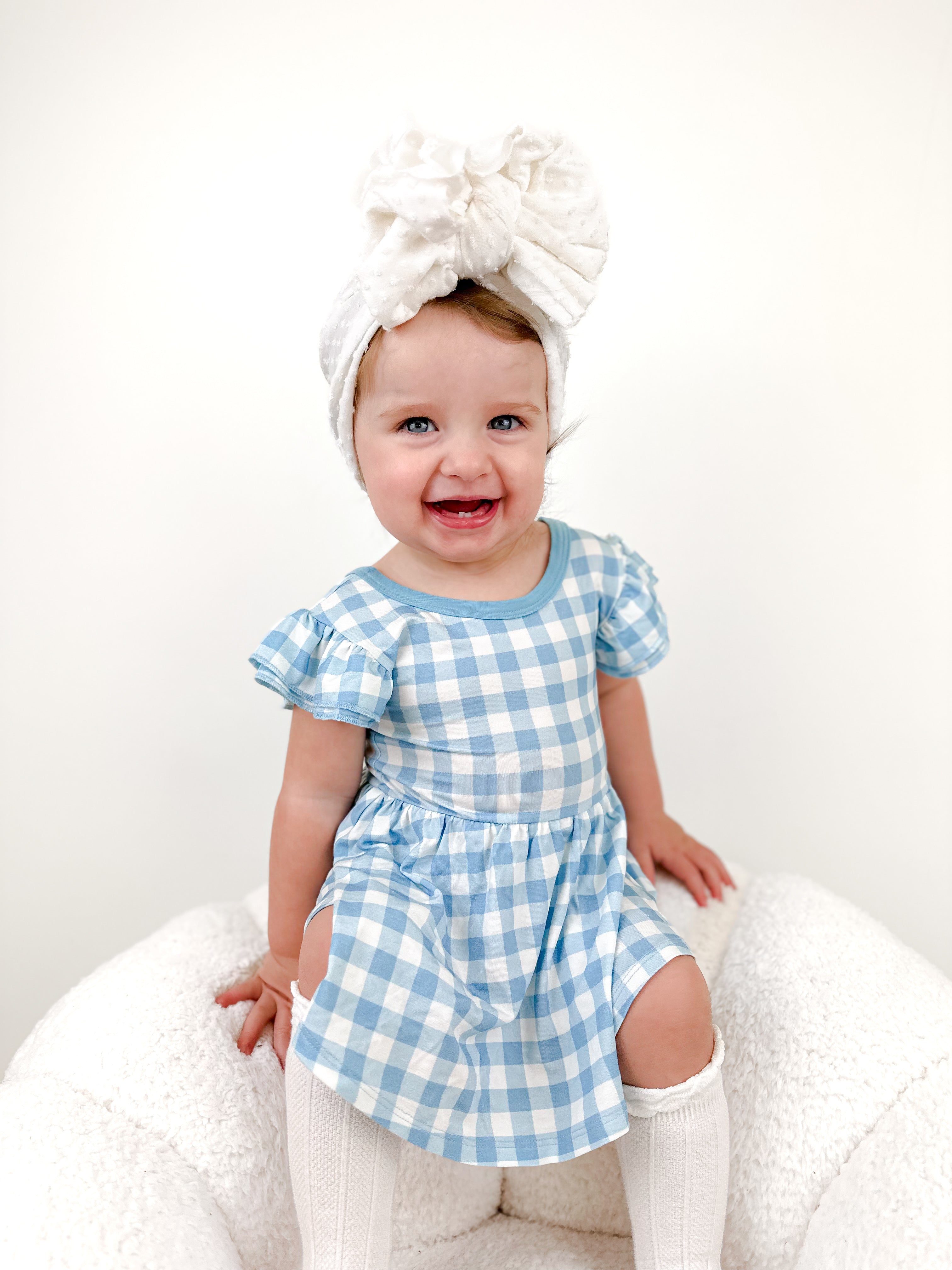 Sky Blue Gingham Dream Bodysuit Dress