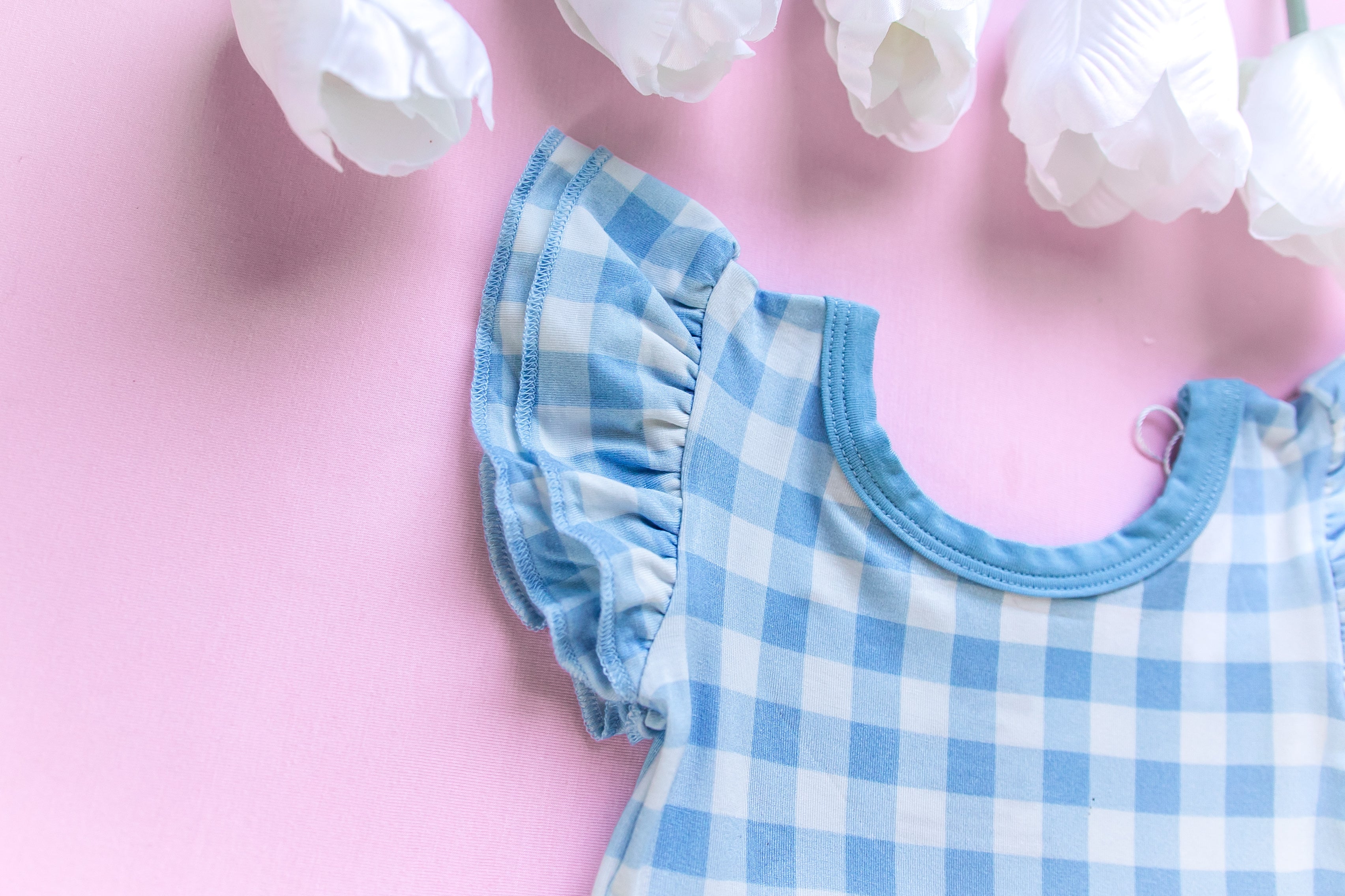 Sky Blue Gingham Dream Bodysuit Dress