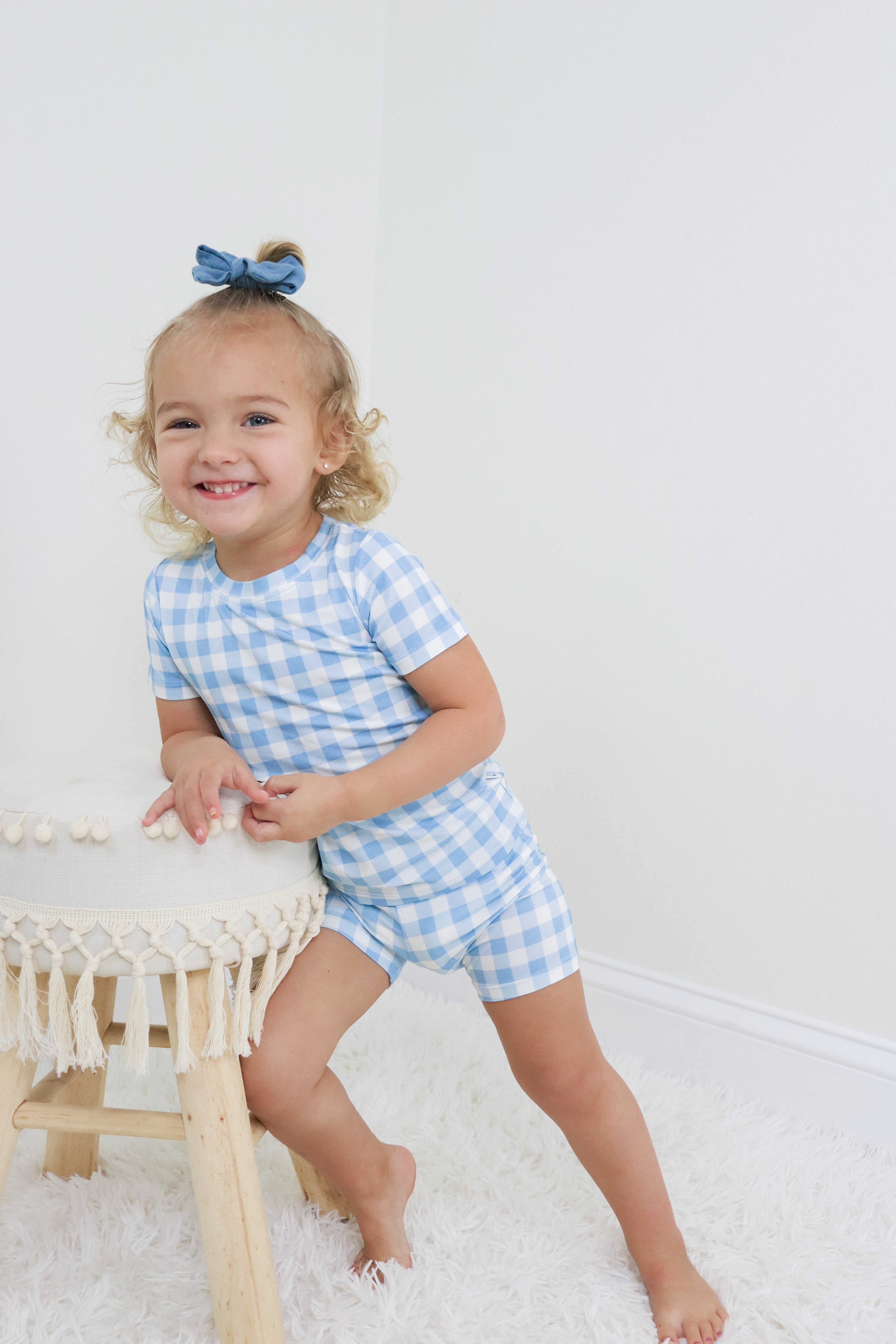 Sky Blue Gingham Dream Short Set