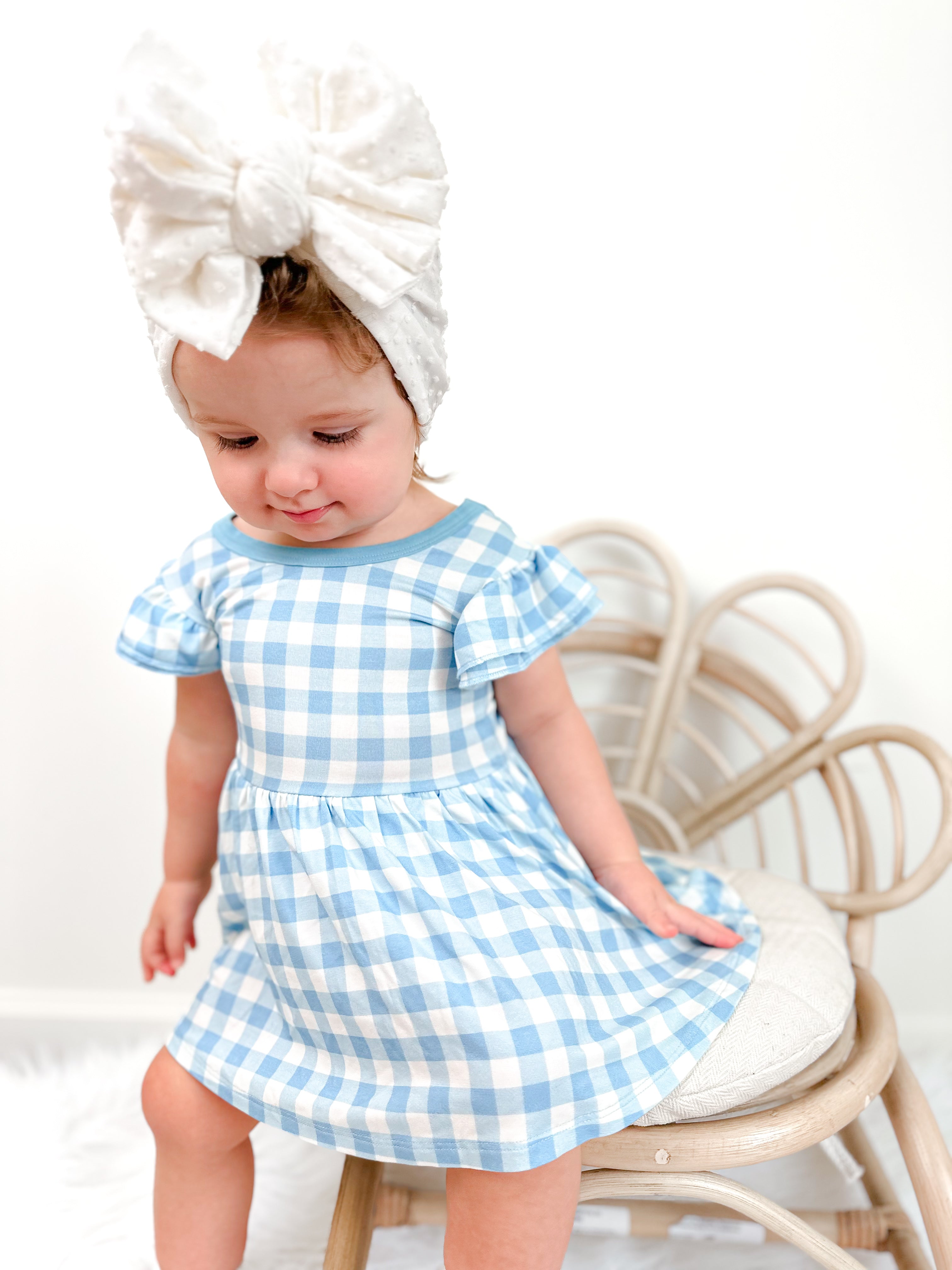 Sky Blue Gingham Dream Bodysuit Dress