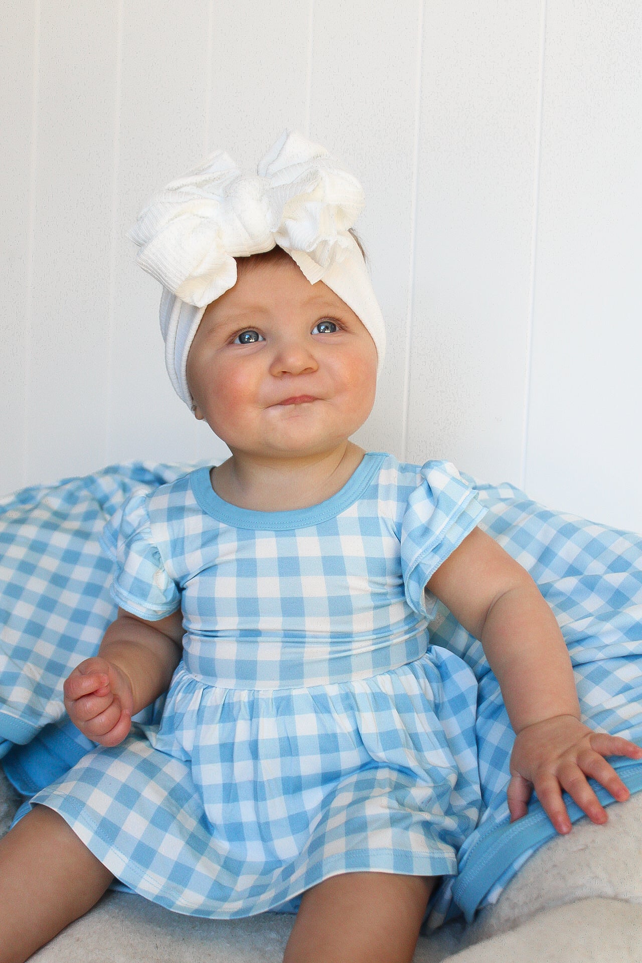 Sky Blue Gingham Dream Bodysuit Dress