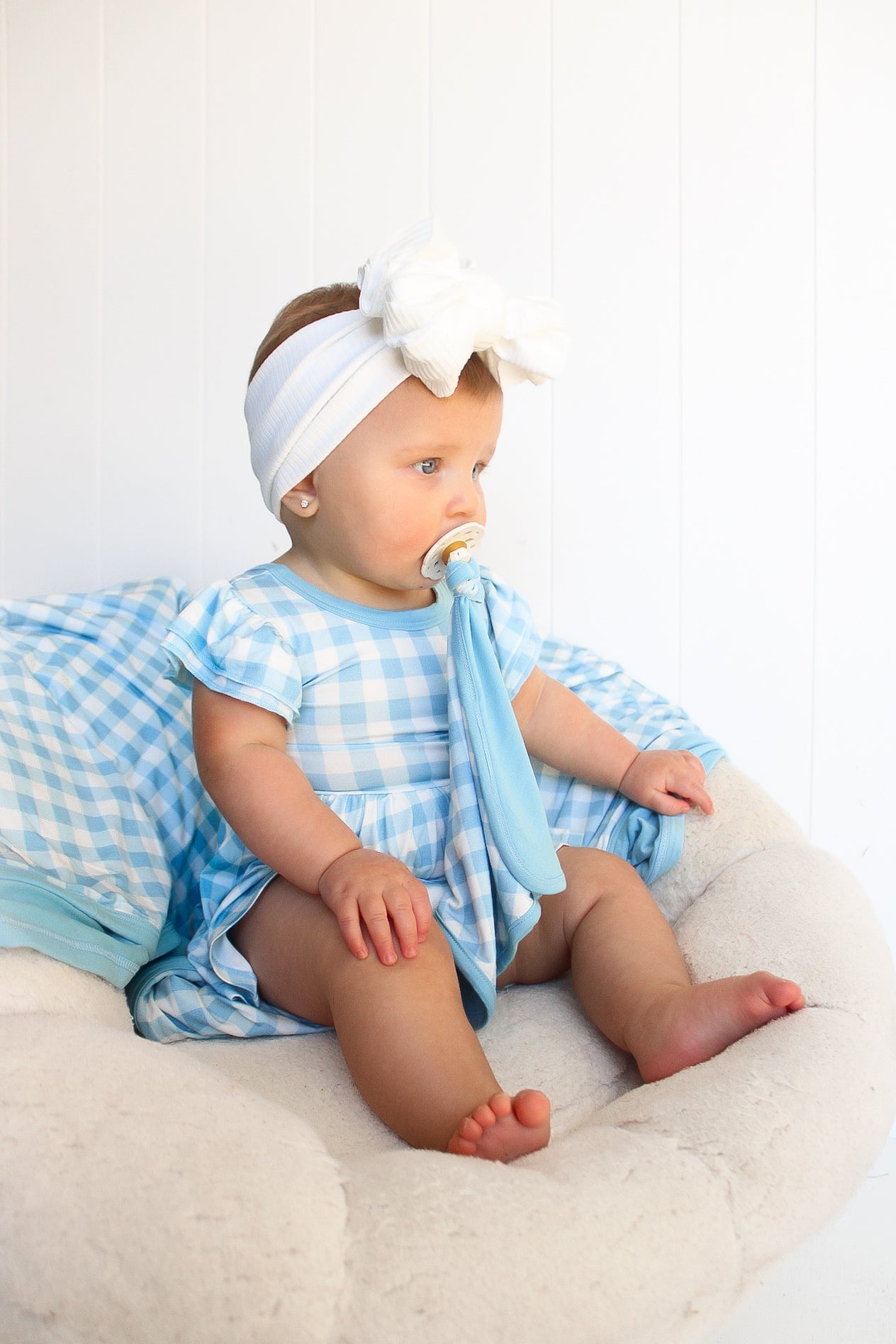 Sky Blue Gingham Dream Bodysuit Dress