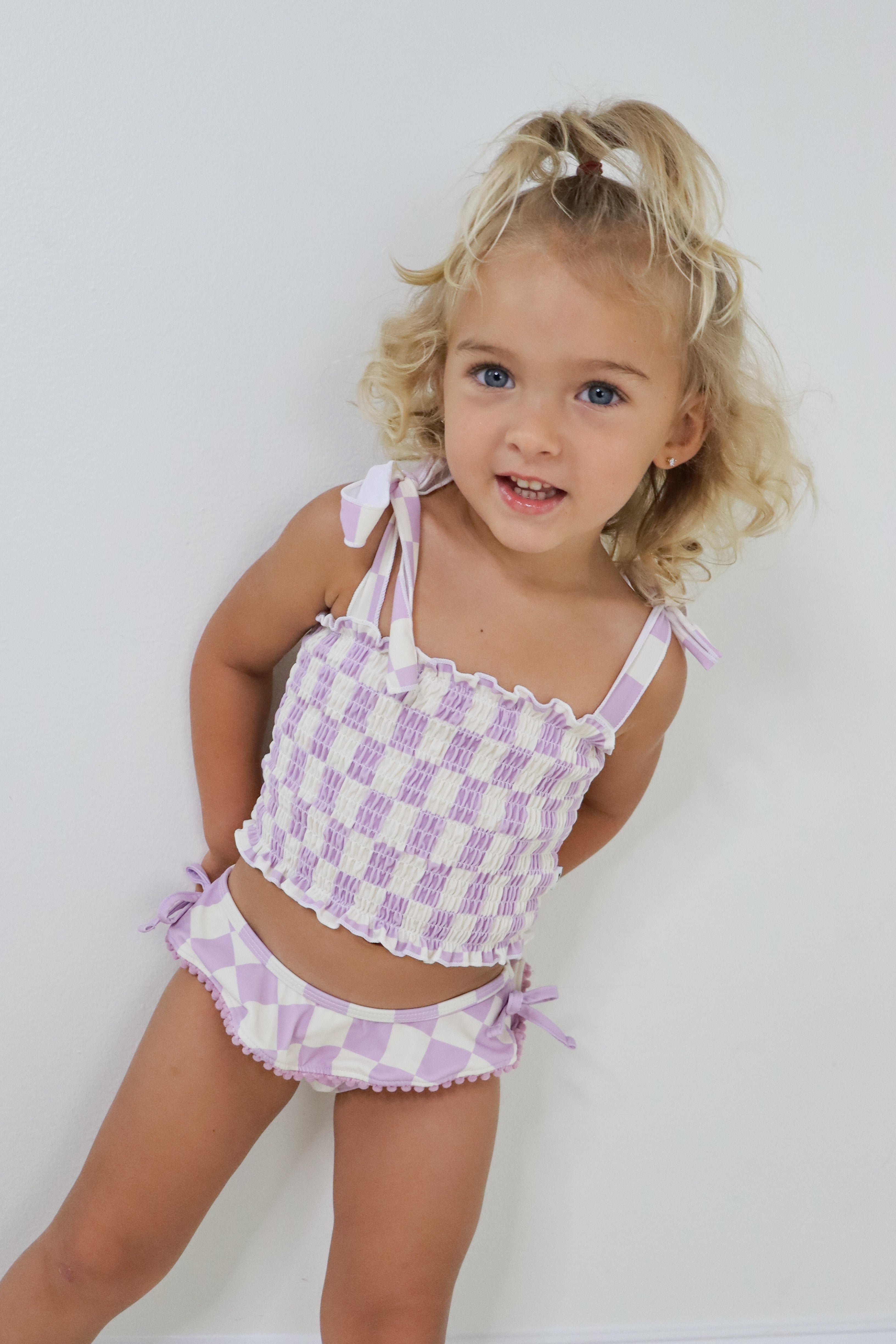 Periwinkle Checkers Dream Smocked Tankini Two Piece Swim Suit