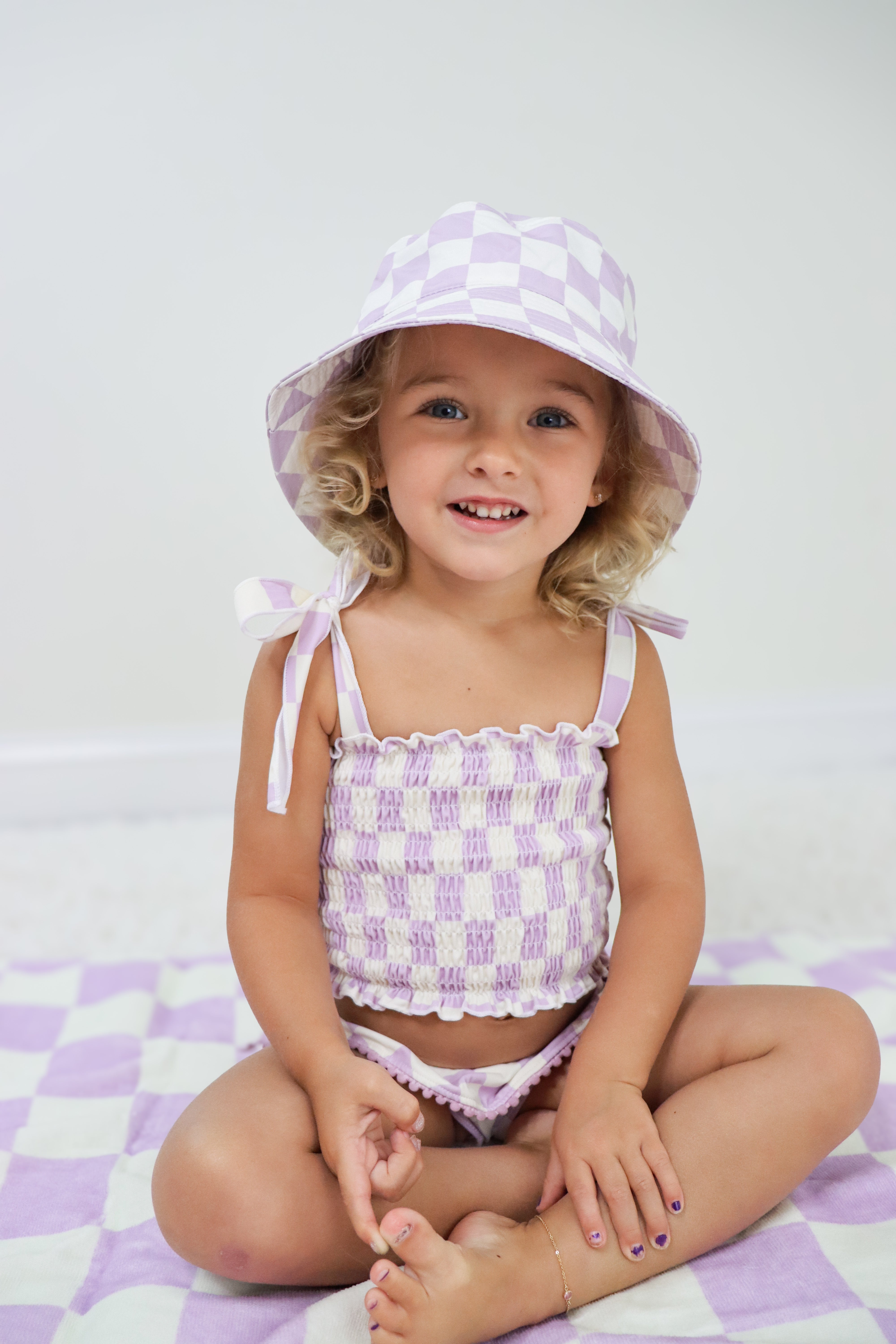Periwinkle Checkers Dream Smocked Tankini Two Piece Swim Suit