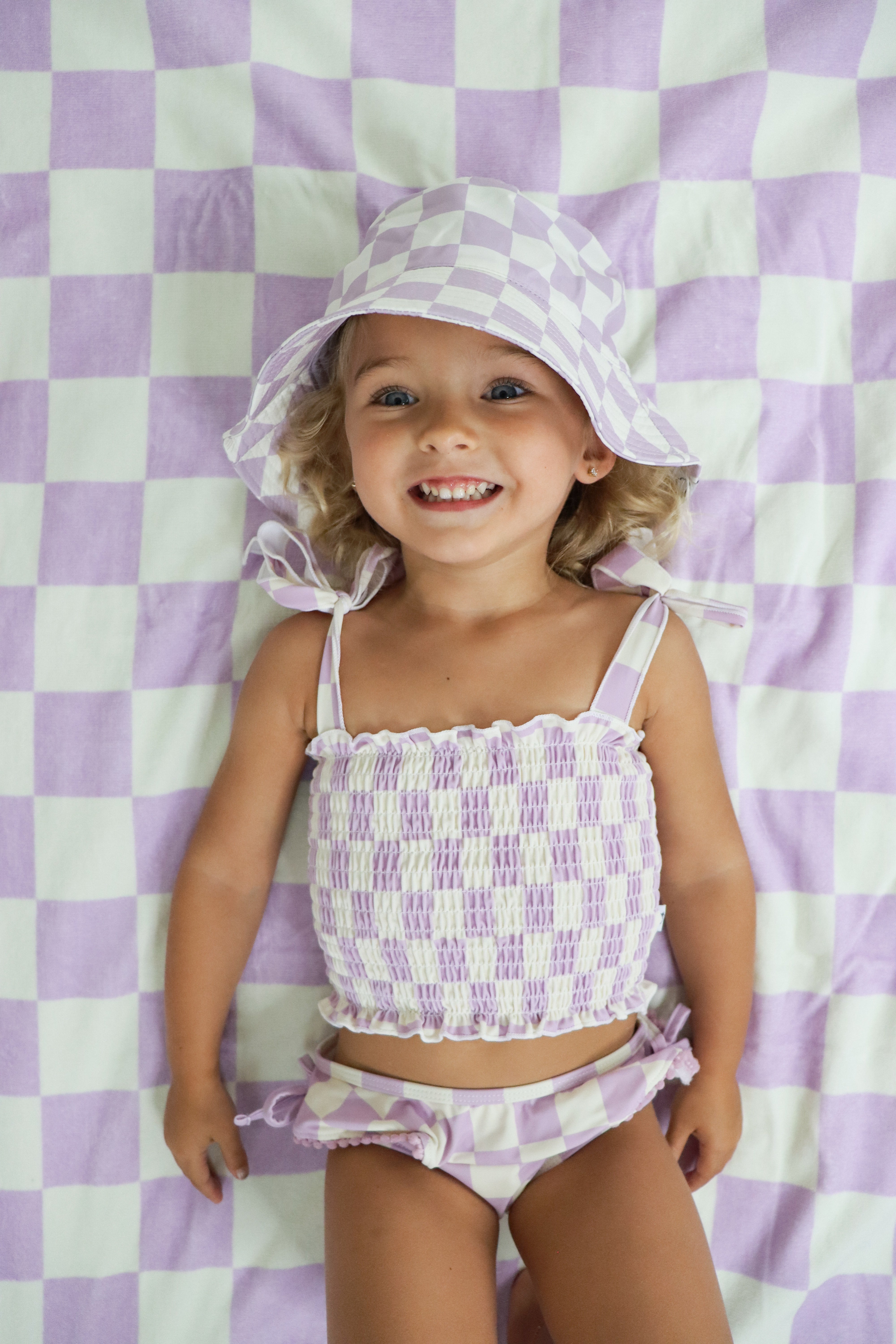 Periwinkle Checkers Dream Smocked Tankini Two Piece Swim Suit