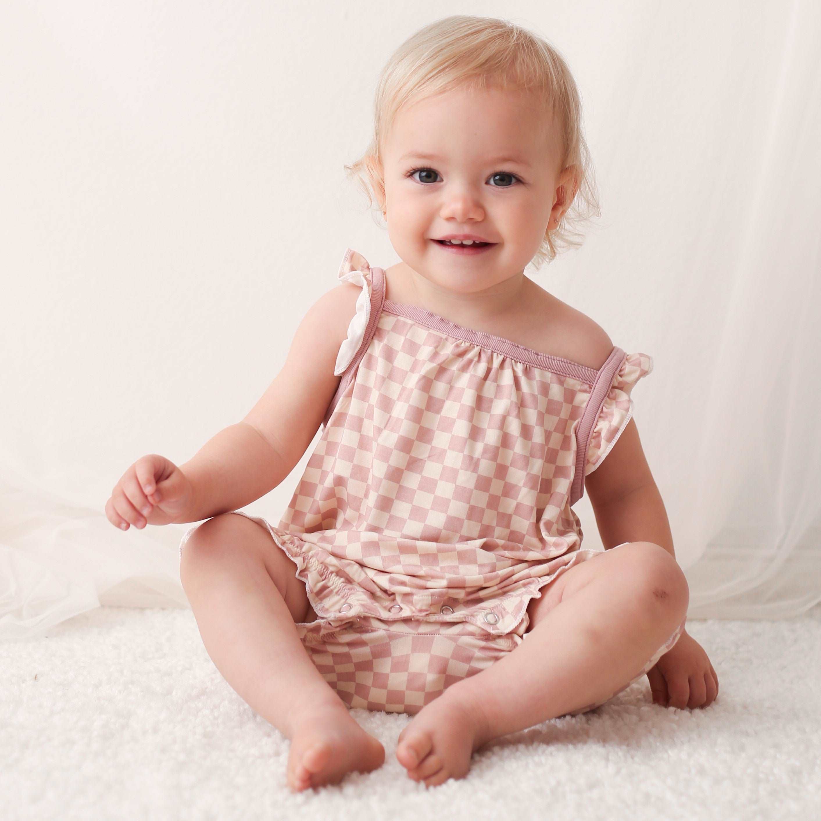 Checkers In Pink Bubble Romper