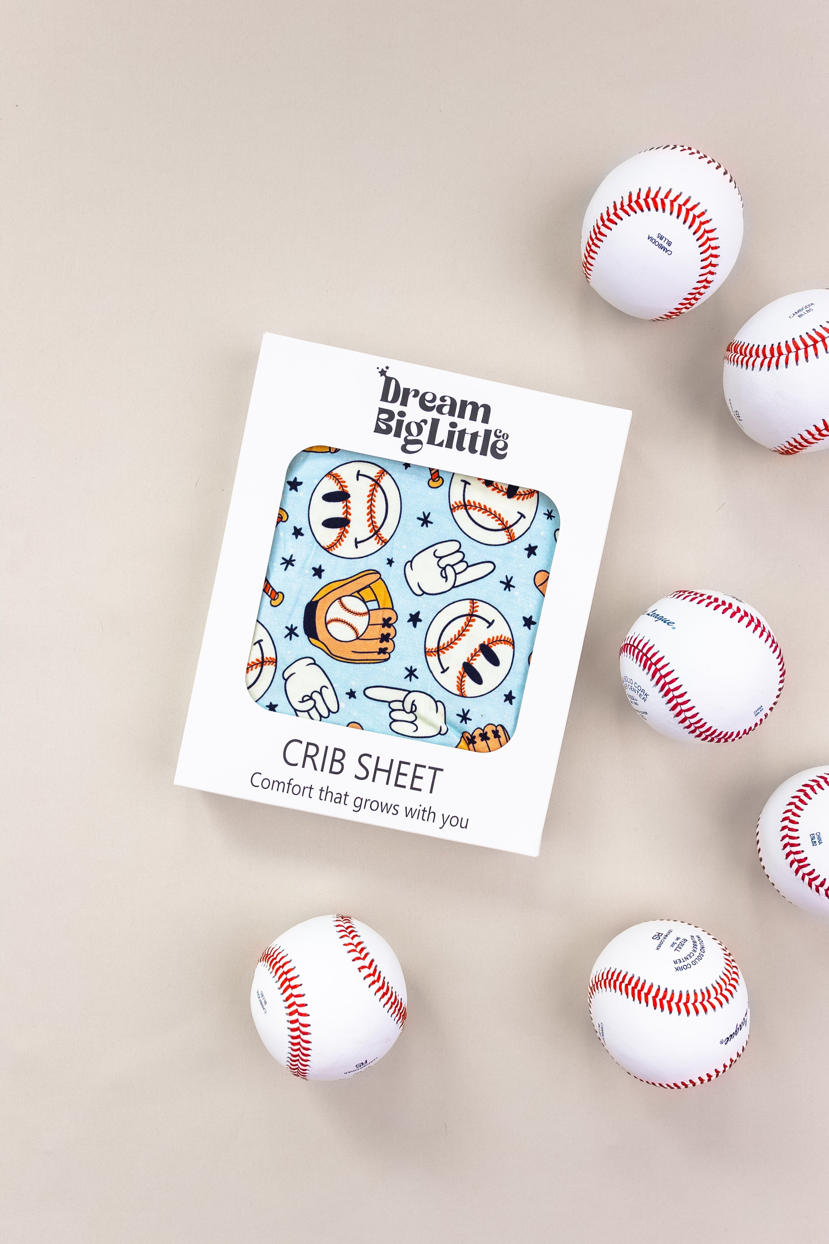 Baseball Smiley Dream Crib Sheet
