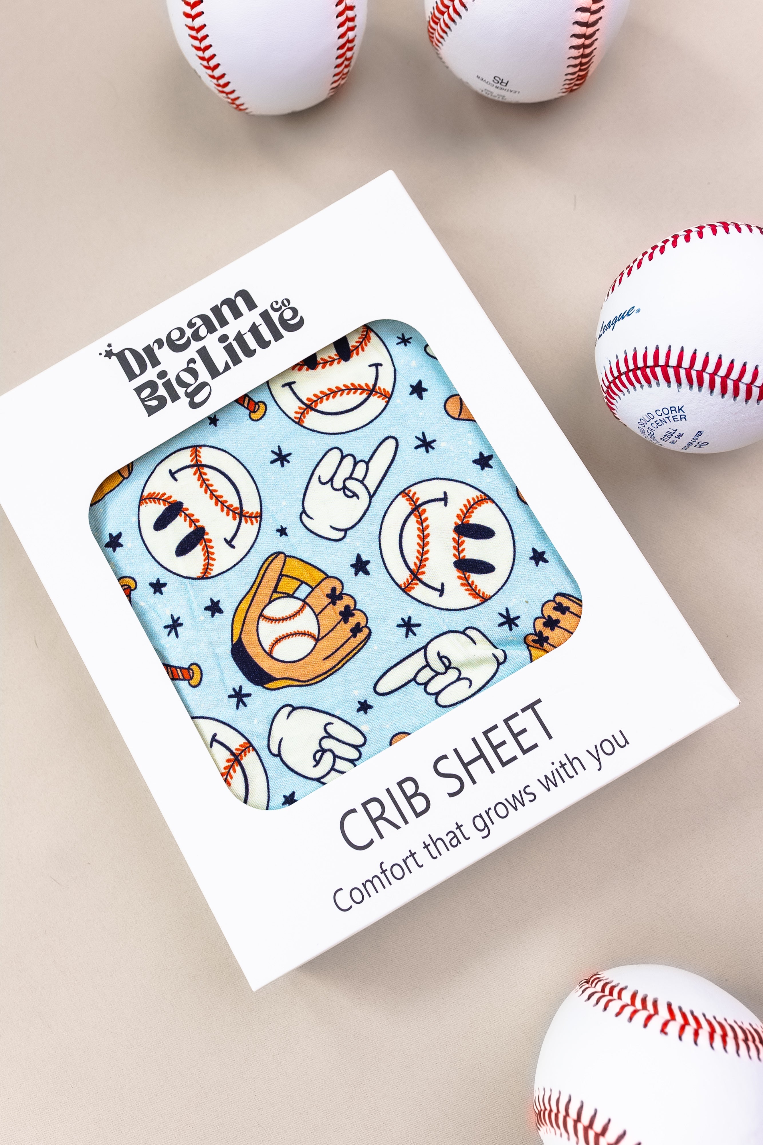 Baseball Smiley Dream Crib Sheet
