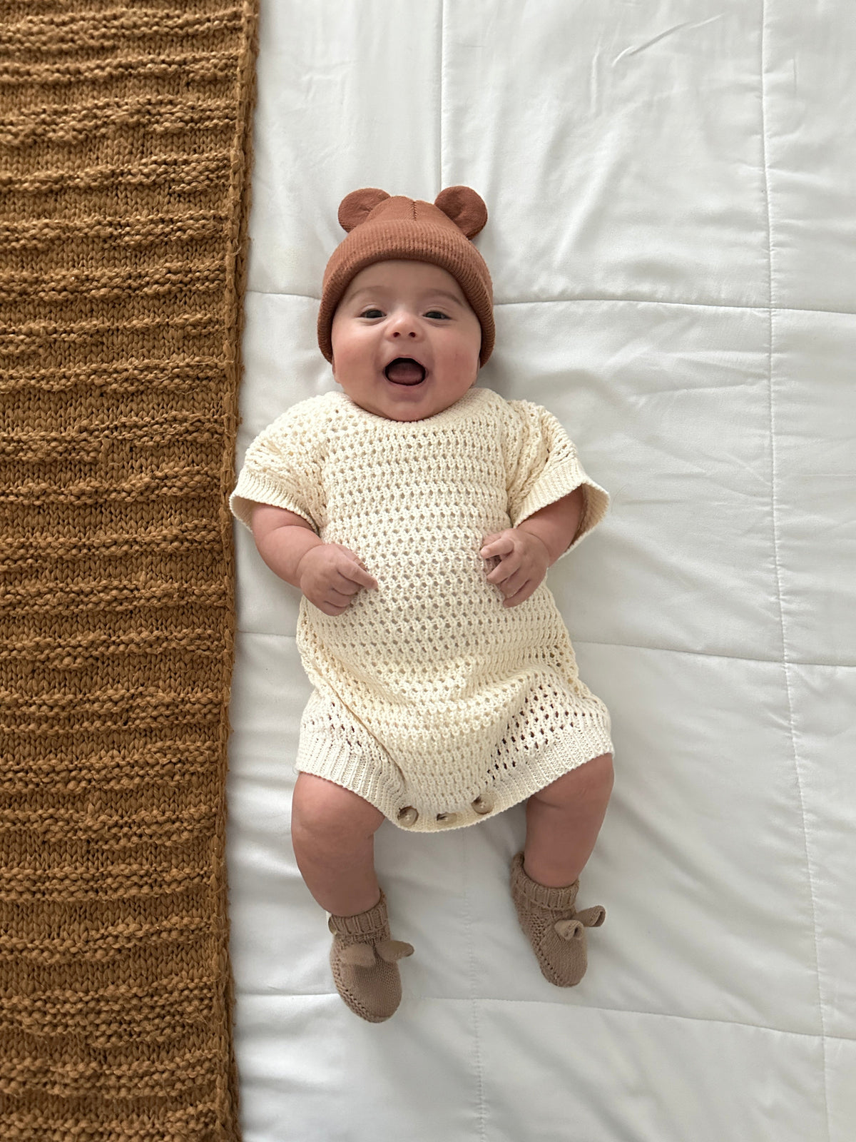 Crochet Knit Romper - Cream