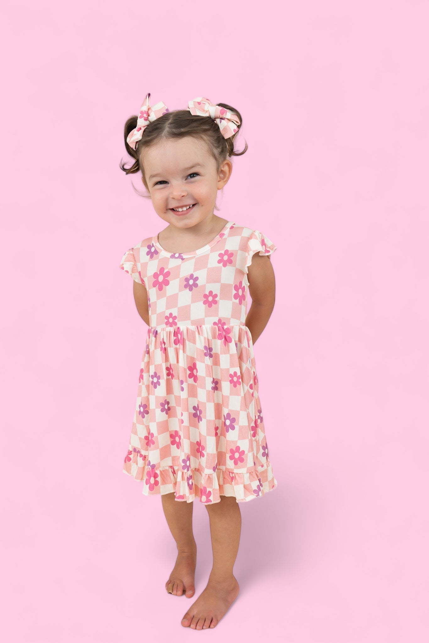 Wavey Daisy Checkers Dream Ruffle Dress