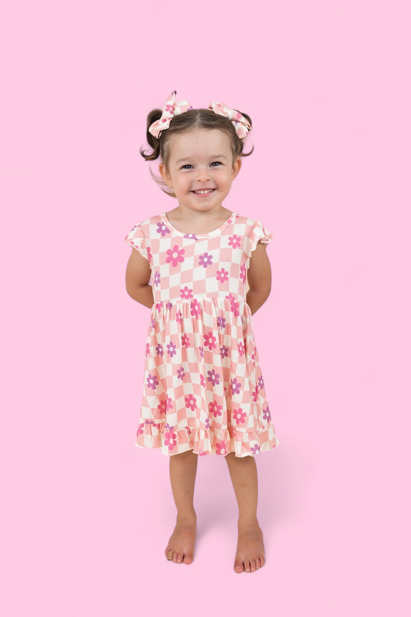 Wavey Daisy Checkers Dream Ruffle Dress