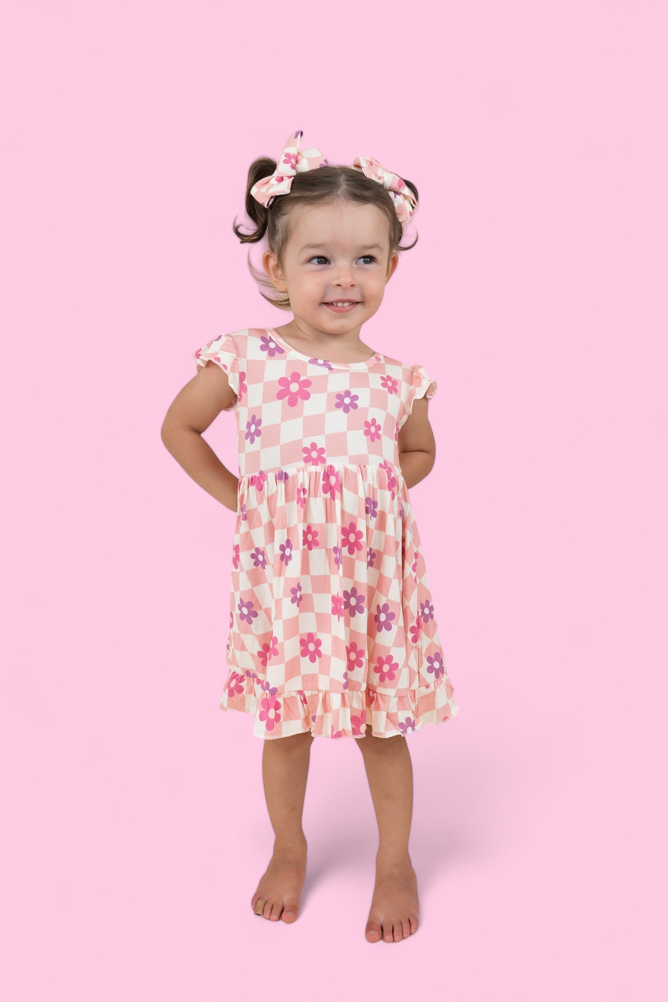 Wavey Daisy Checkers Dream Ruffle Dress