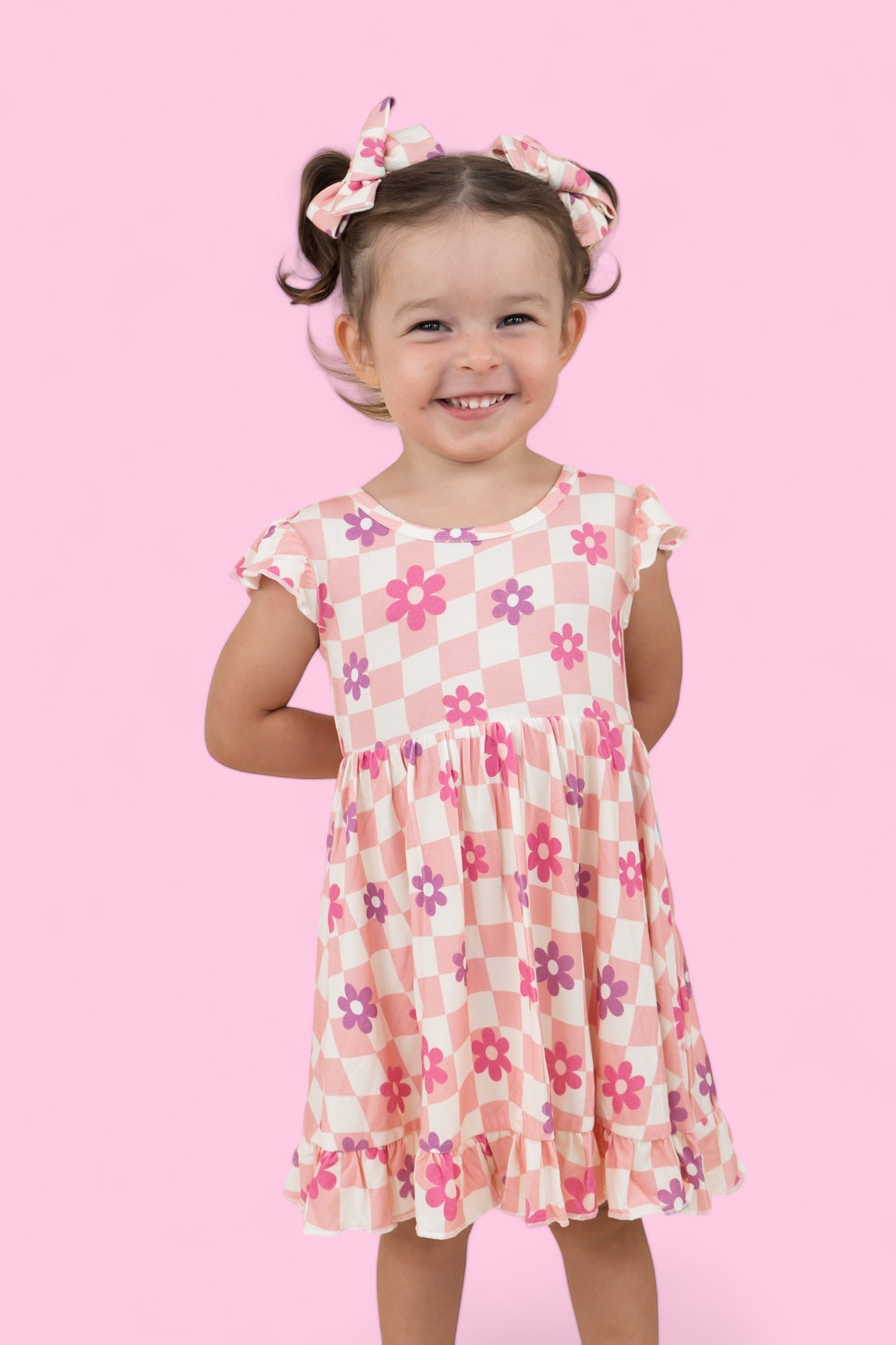 Wavey Daisy Checkers Dream Ruffle Dress