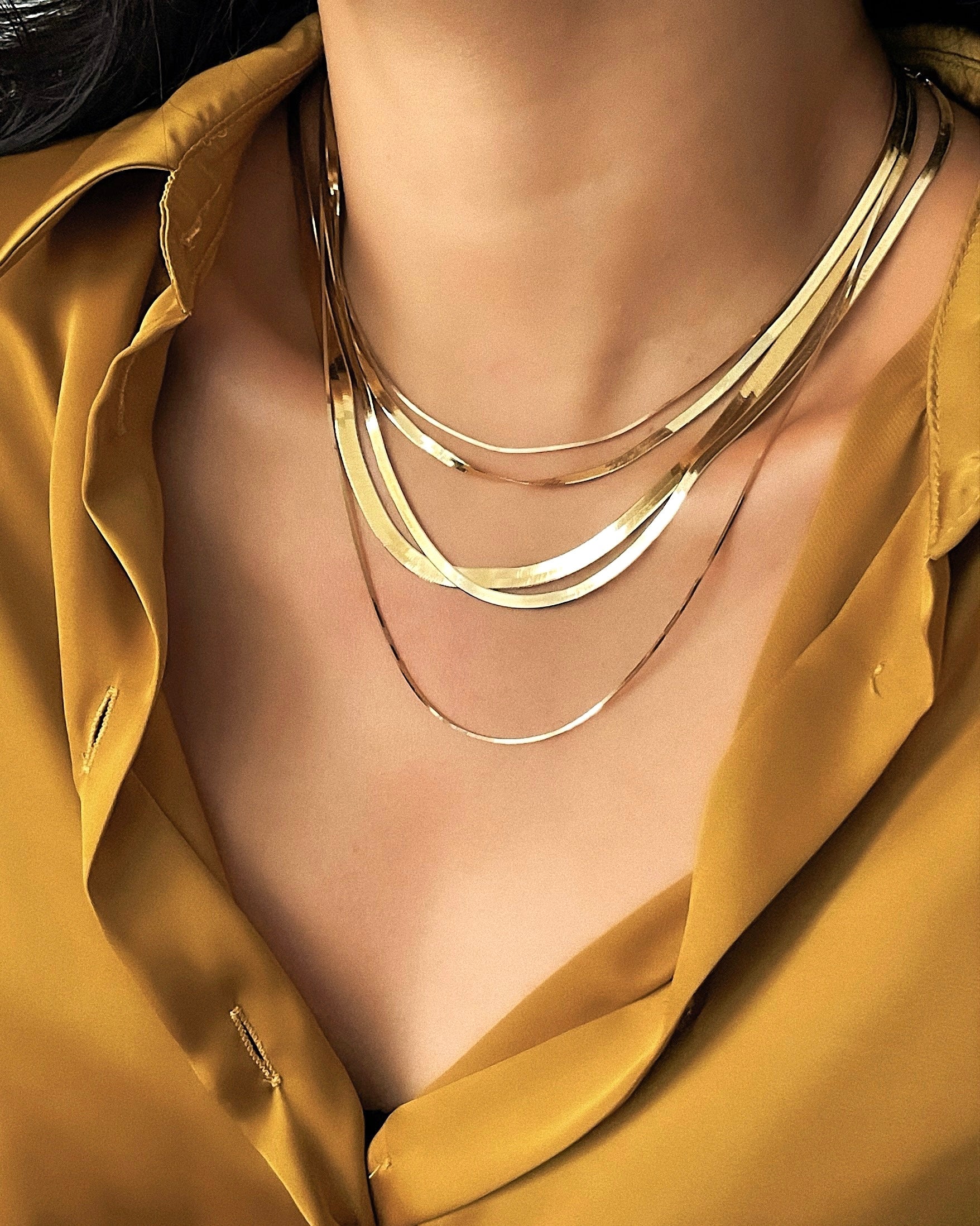 14k Gold Large Herringbone Necklace