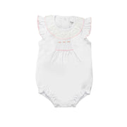 Smock Romper Pima Sleeveless, White & Pink