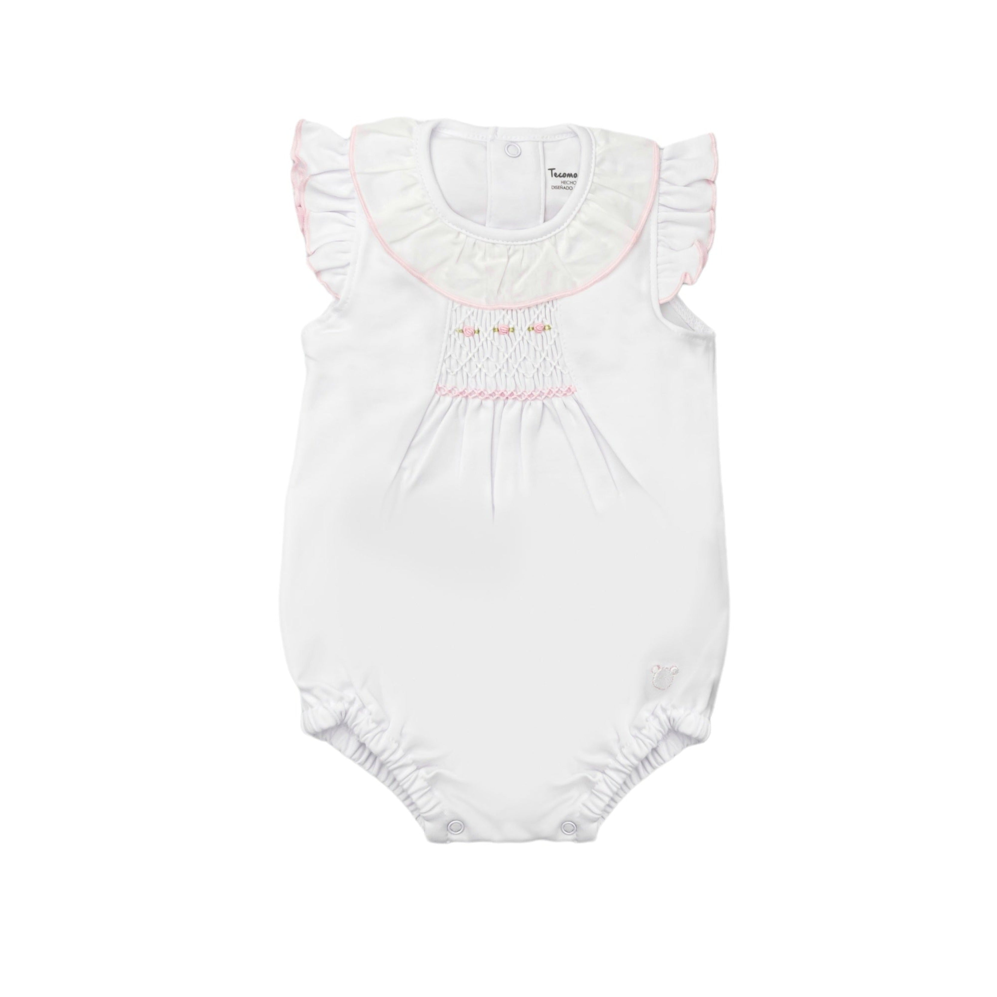 Smock Romper Pima Sleeveless, White & Pink