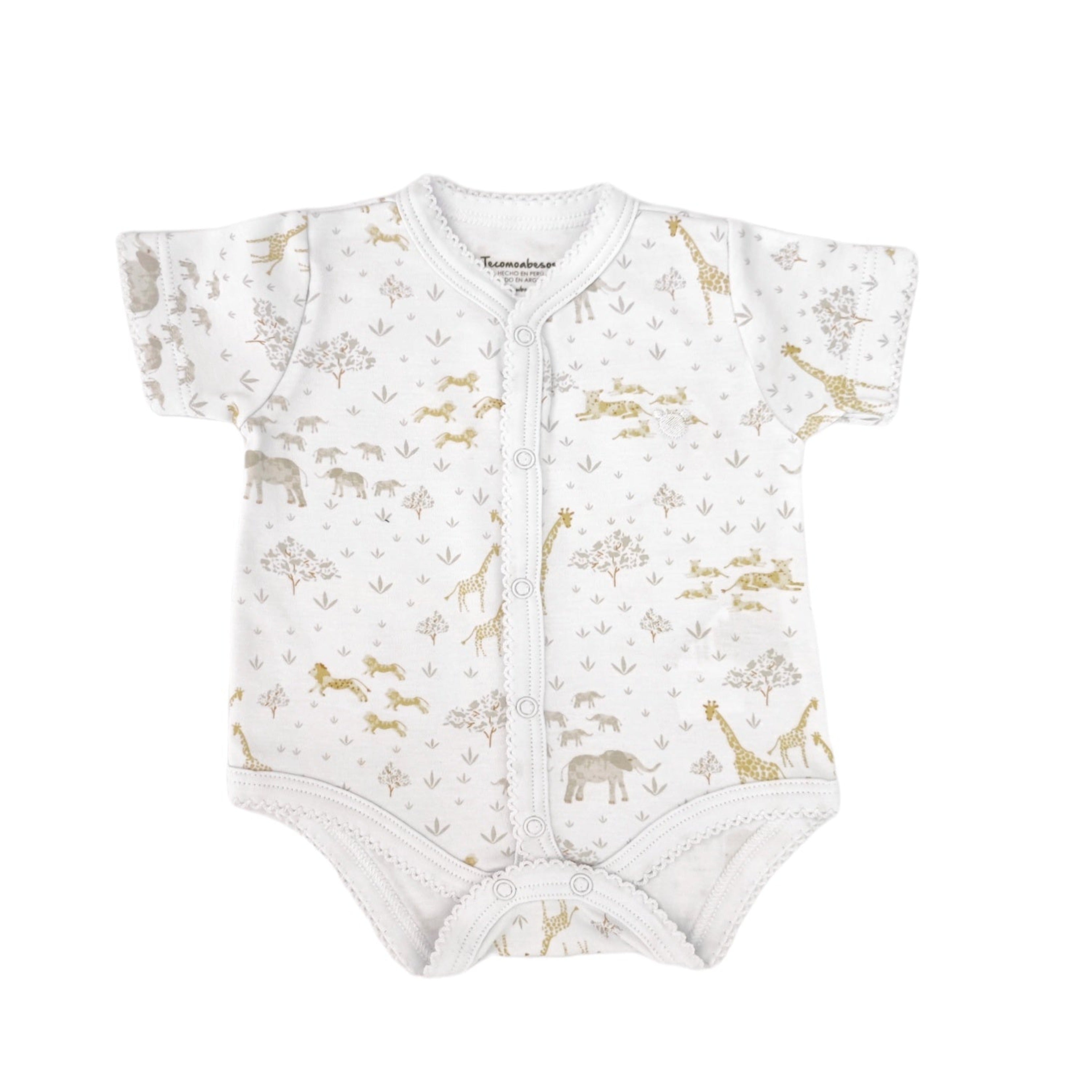 Safari Full Short Sleeve Snap Bodysuit, White