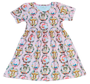 Pink Farm Animal Short Sleeve Milk Silk Dress