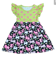 Cat Floral Top Long Flutter Milk Silk Dress