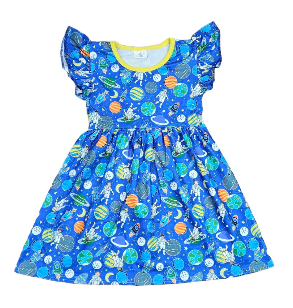 Space Long Flutter Milk Silk Dress