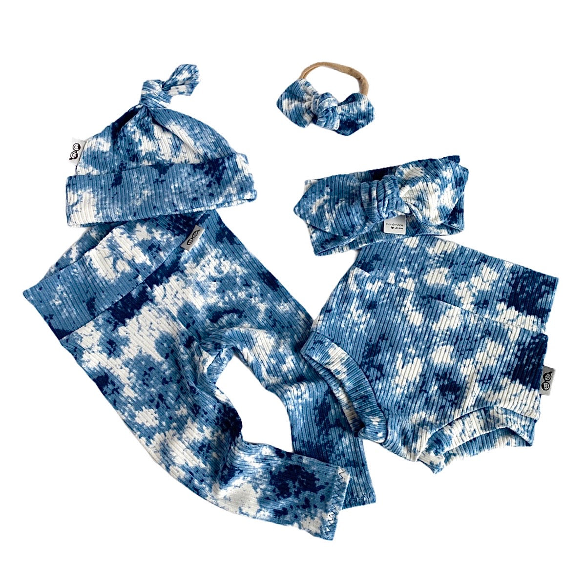 Denim Tie Dye Rib Leggings And/or Knot Beanie Hat