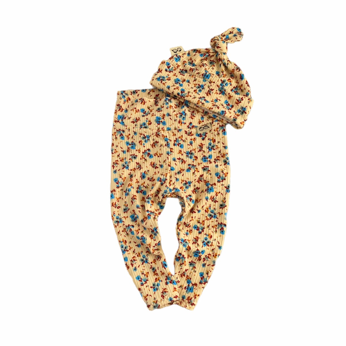 Dainty Floral Yellow Rib Leggings And/or Beanie Knot Hat