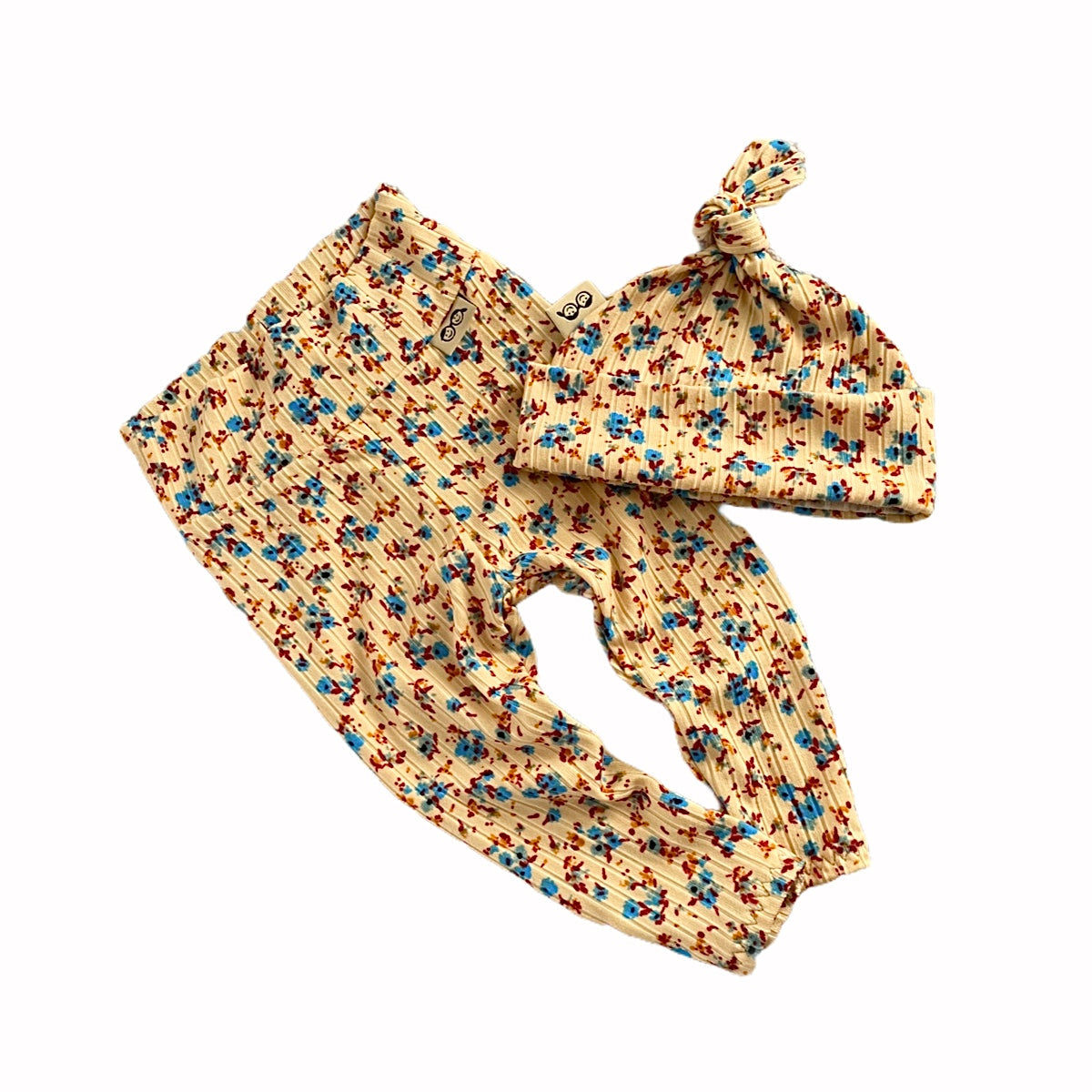 Dainty Floral Yellow Rib Leggings And/or Beanie Knot Hat