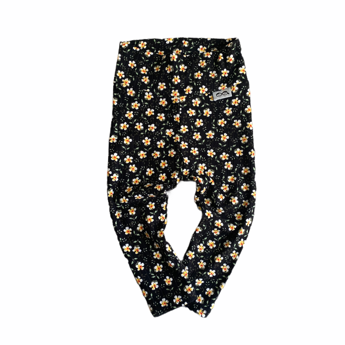 Dainty Floral Black Ribbed Leggings And/or Beanie Knot Hat