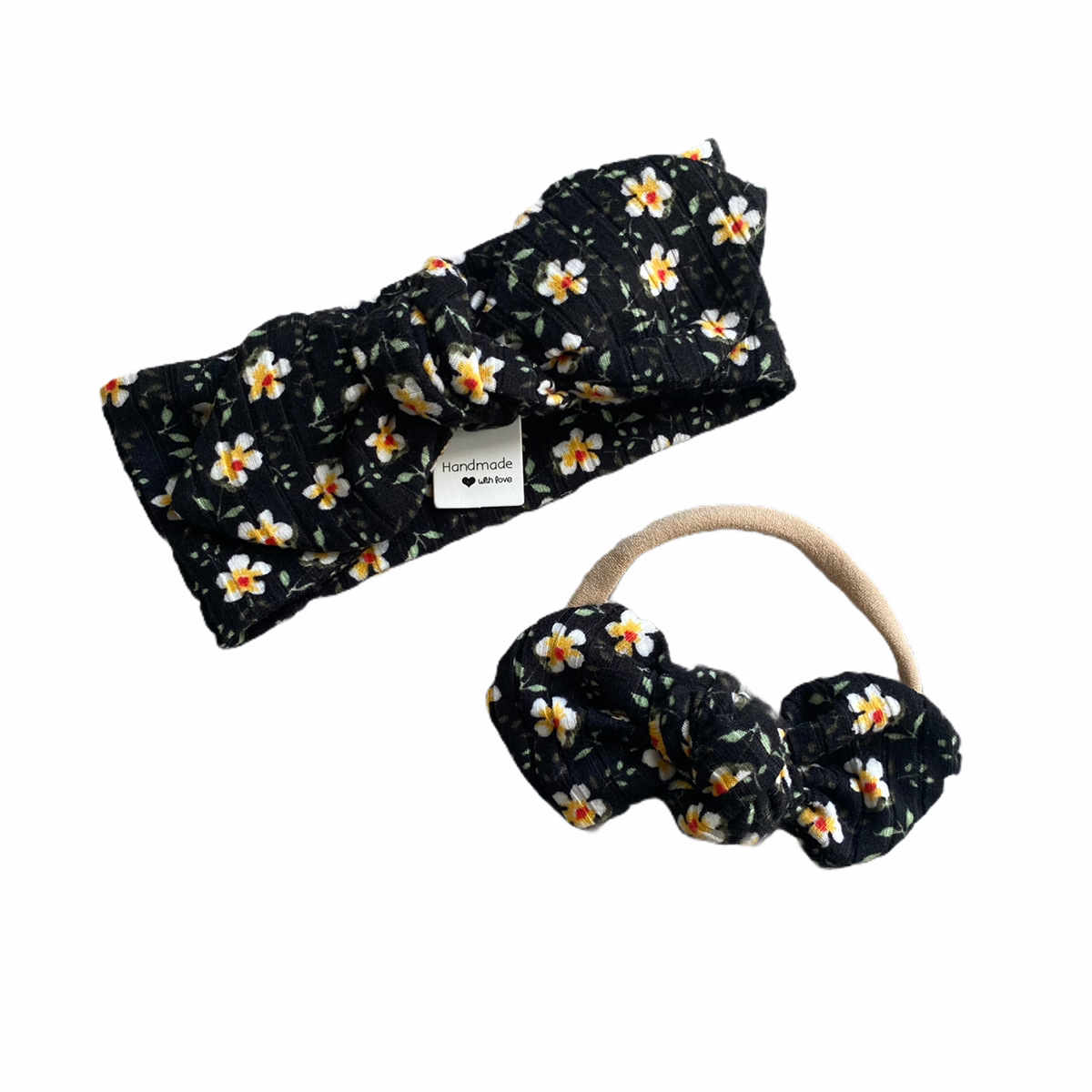 Dainty Floral Black Ribbed Headbands