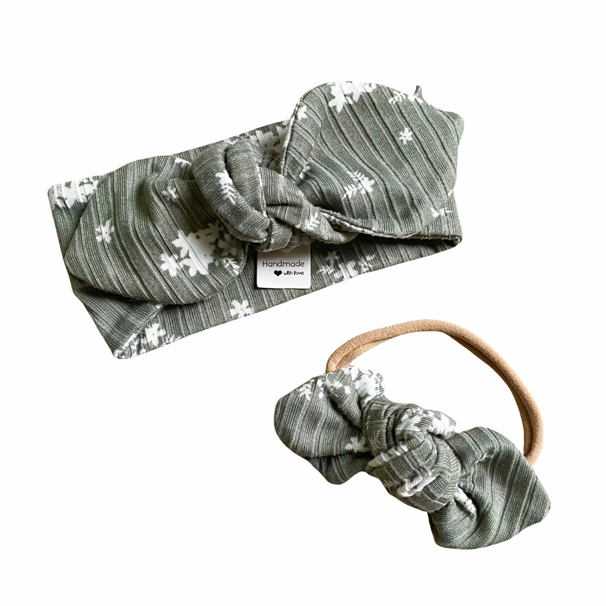 Minimal Floral Olive Ribbed Headbands
