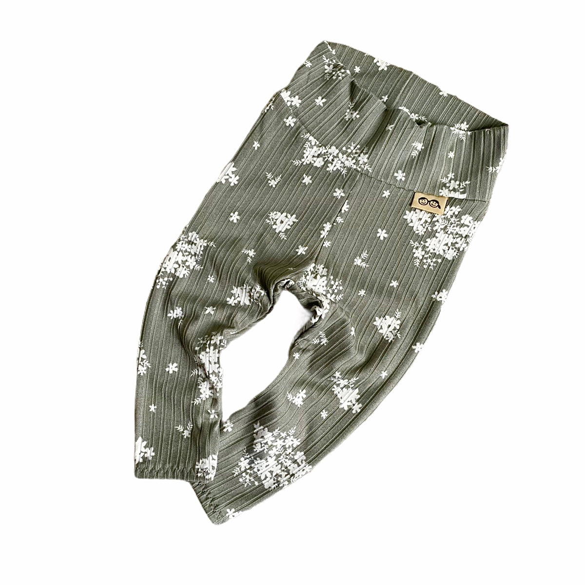 Minimal Floral Olive Ribbed Leggings And/or Beanie Knot Hat