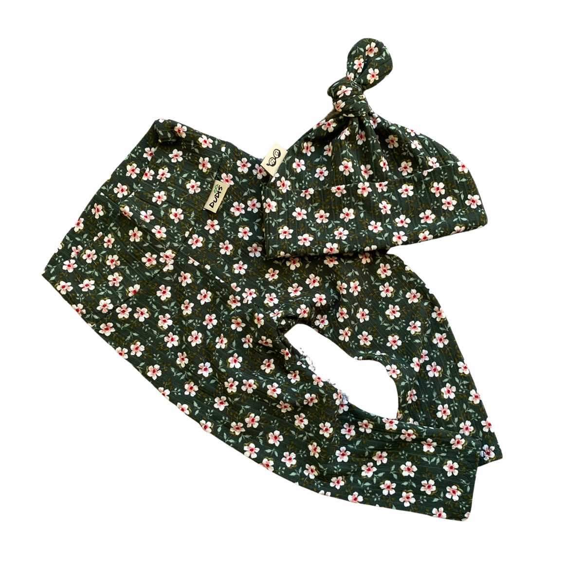 Dainty Floral Green Rib Leggings And/or Beanie Knot Hat