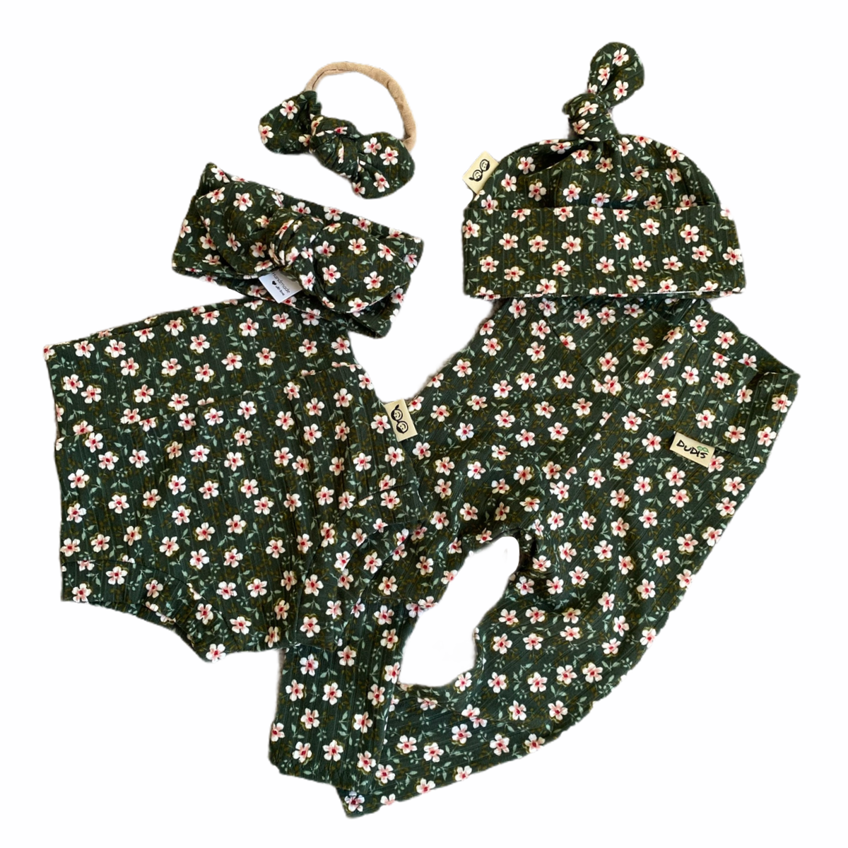 Dainty Floral Green Rib Leggings And/or Headbands