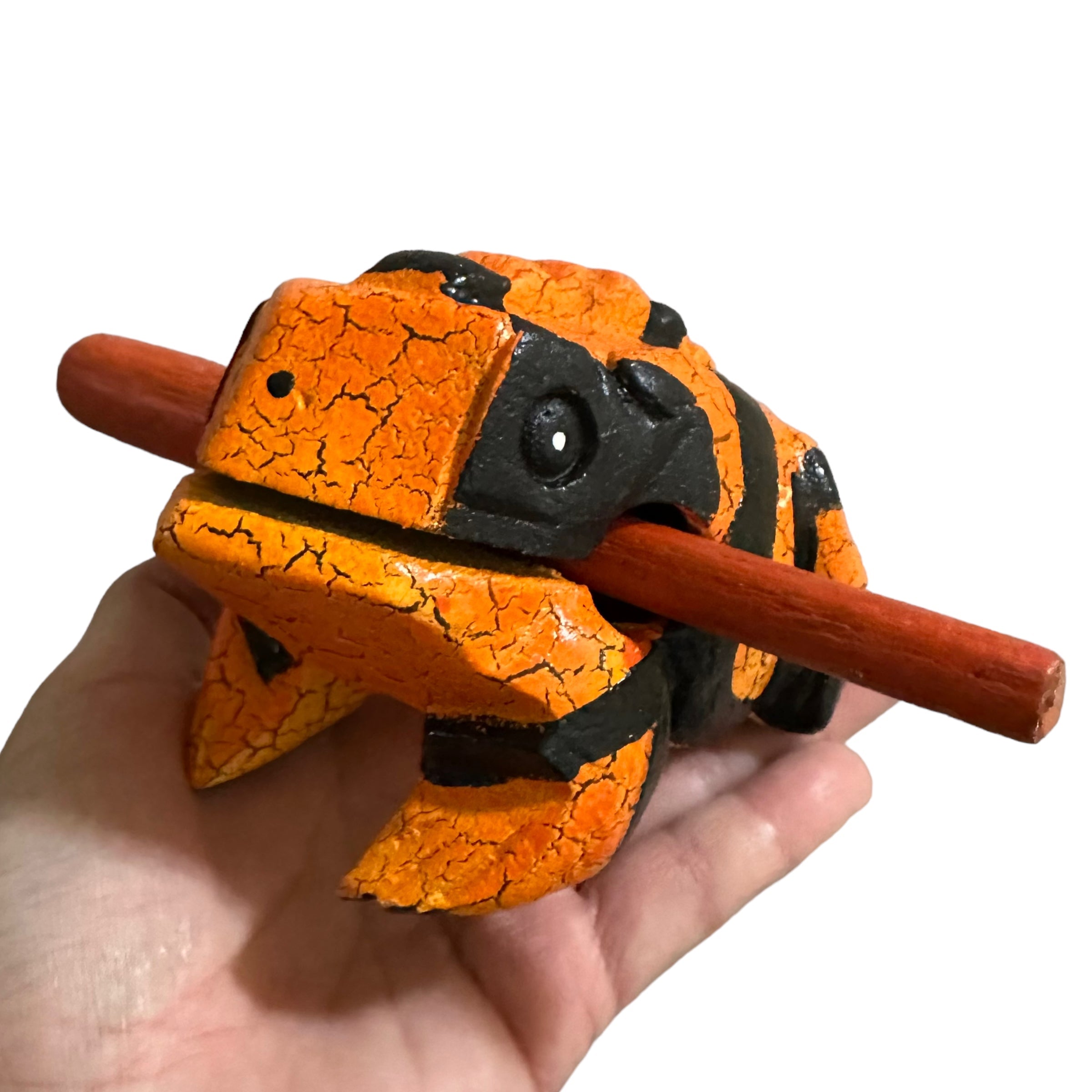 4" Wooden Musical Frog - Orange Dart Design (percussion Instrument)
