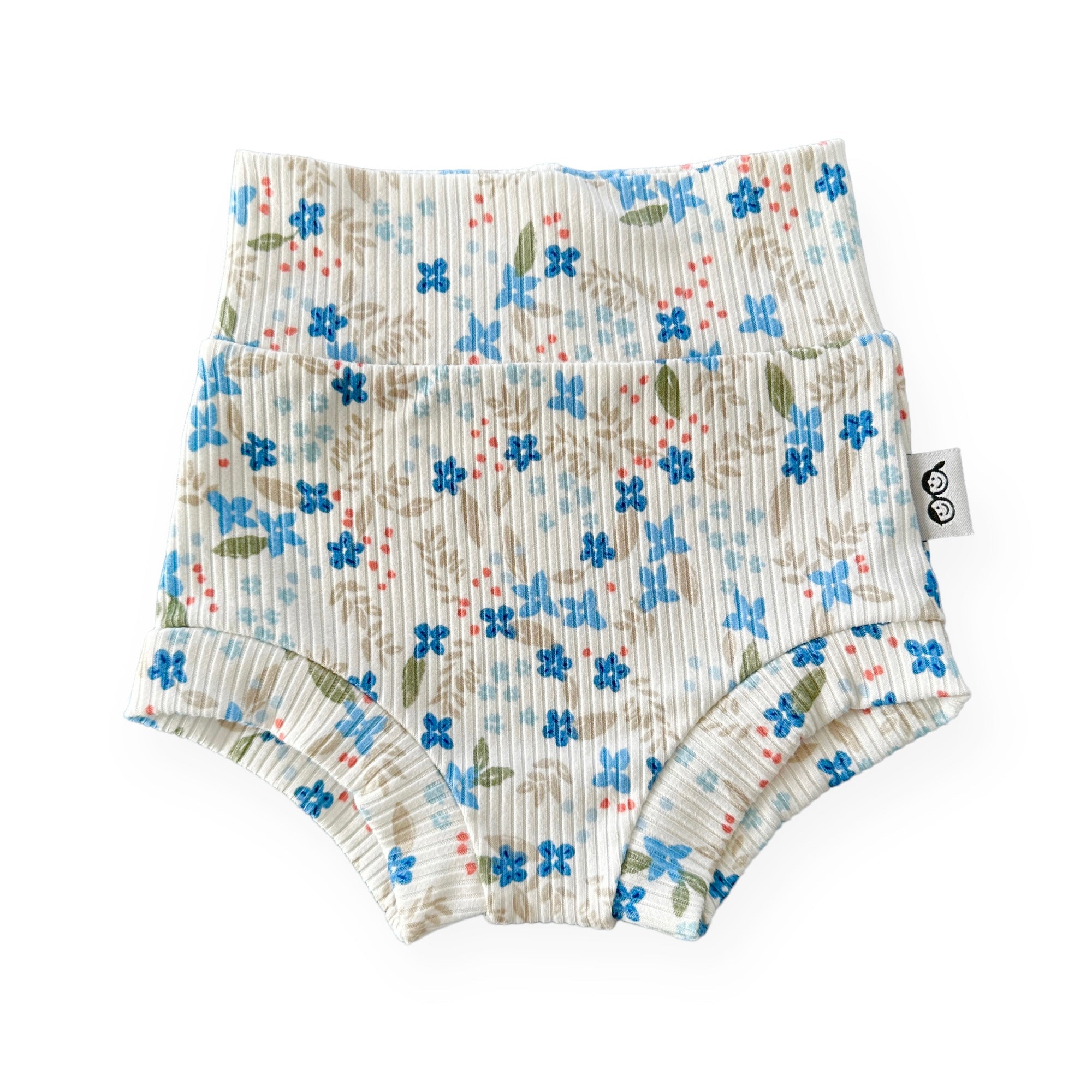 Blue Tone Dainty Flowers On White Ribbed Summer Lounge Set