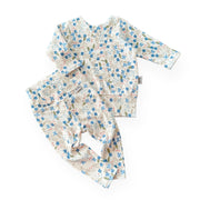 Blue Tone Dainty Flowers On White Ribbed Lounge Set