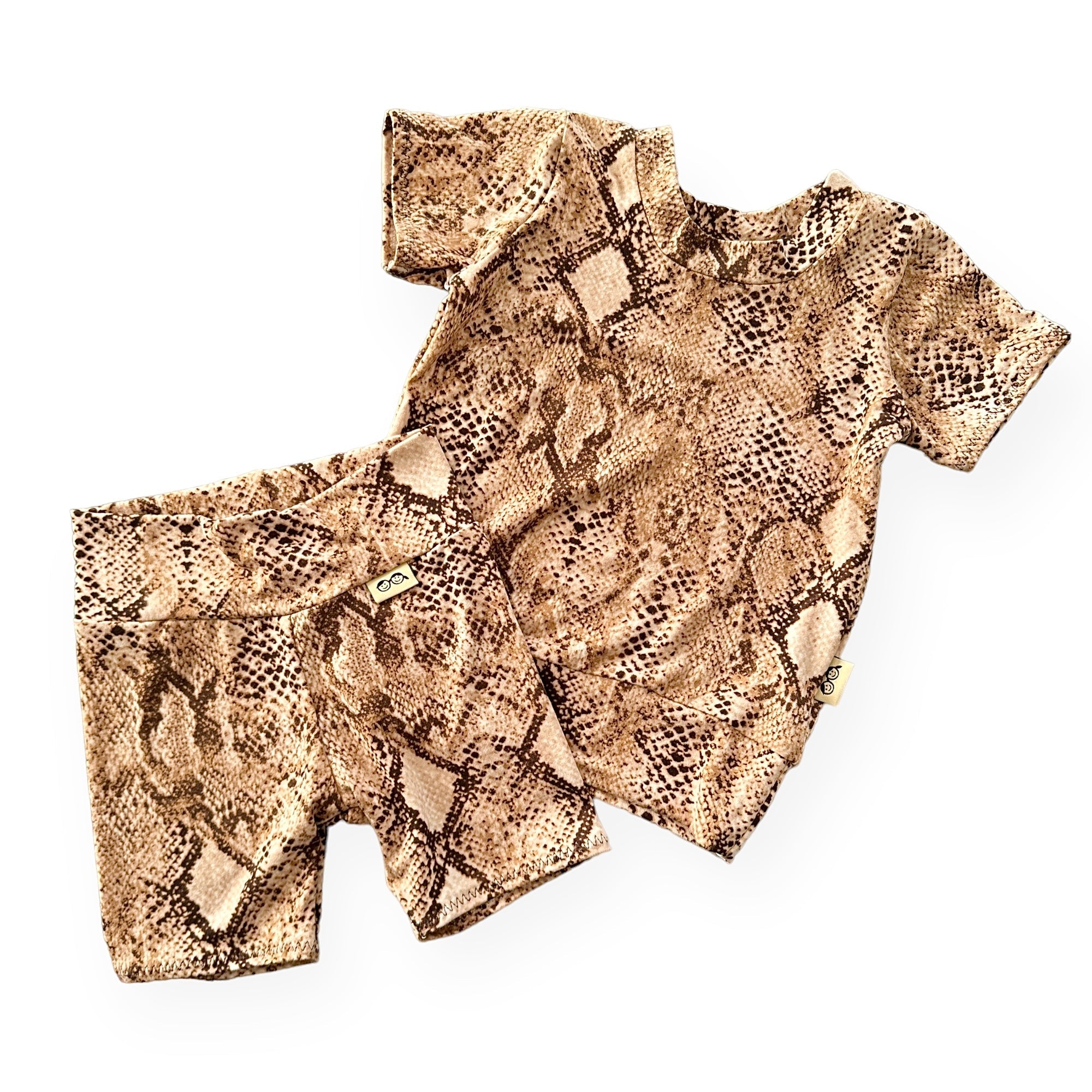 Tan Snake Print Biker Shorts Lounge Set